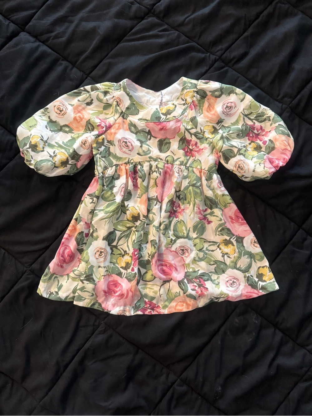 {BONNIE JEAN} Floral Puff-Sleeve Blouse Top in Pink & Green